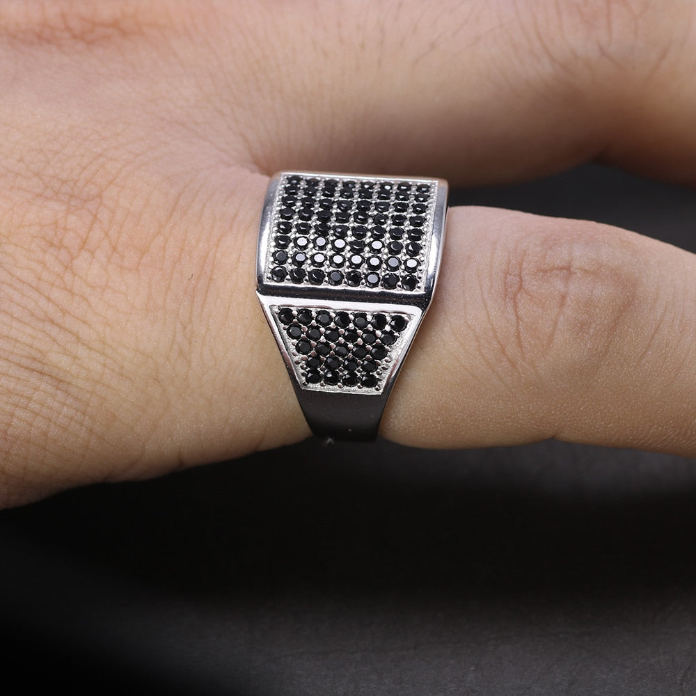 Small Onyx Dots Stone Decorated Black Rings