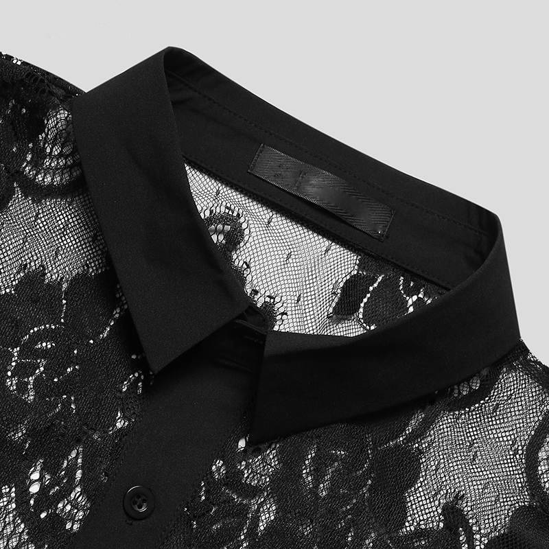 Long Sleeve Floral Lace Mesh Shirt