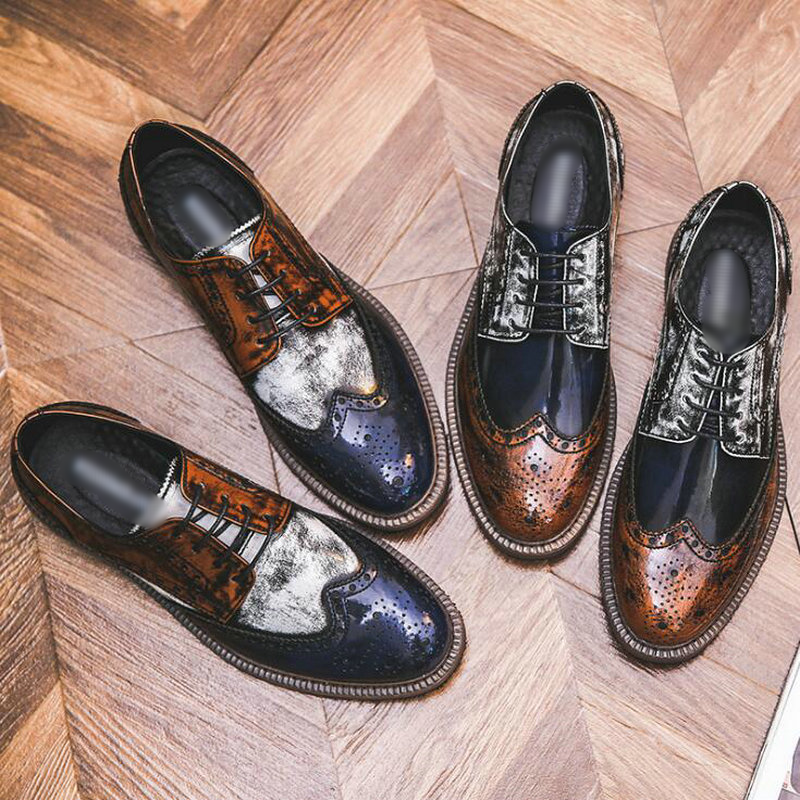 Men Mixed Colors Leather Shoes Lace Up