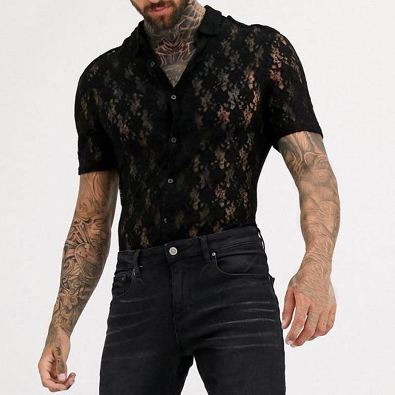 Mesh See Through Flower Style Shirt