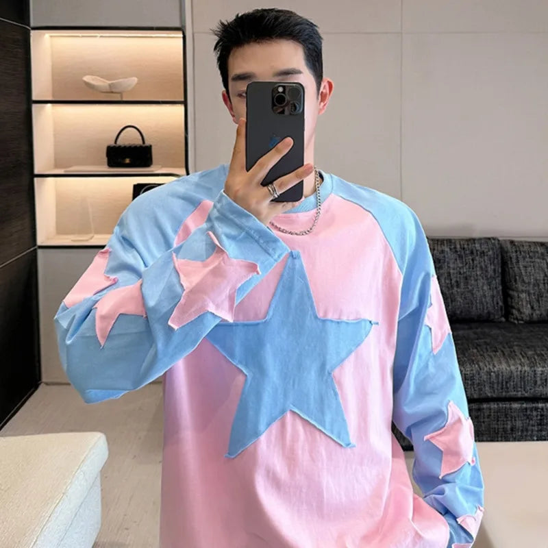 Pink Blue Patchwork Star T-Shirt