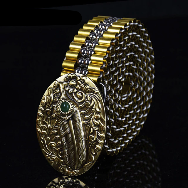 Copper Carved Buckle with Stainless Steel Men Belt