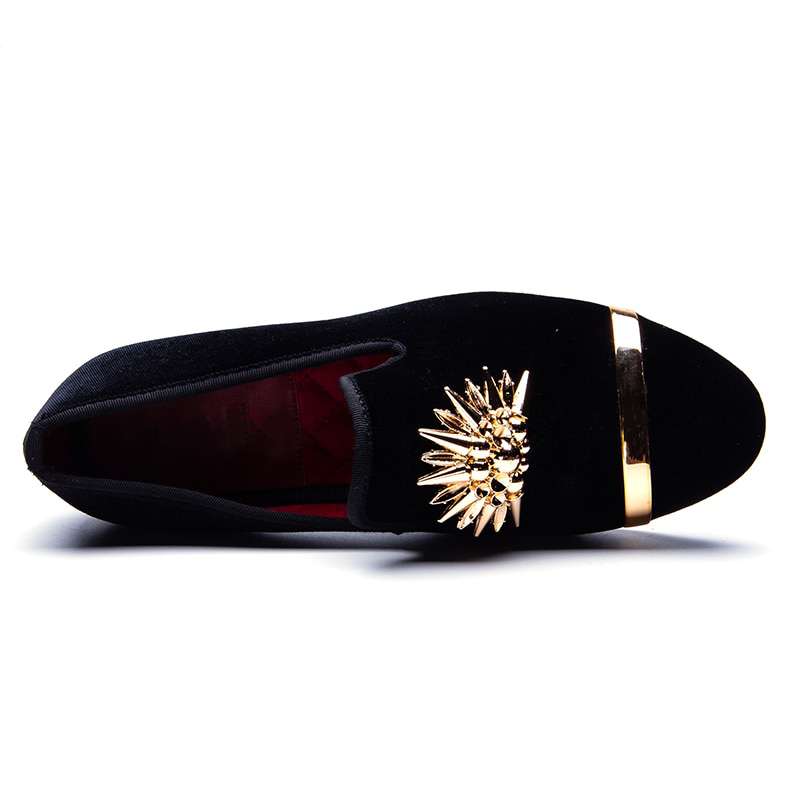 Gold Top and Metal Toe Velvet Design Men Loafers Shoes