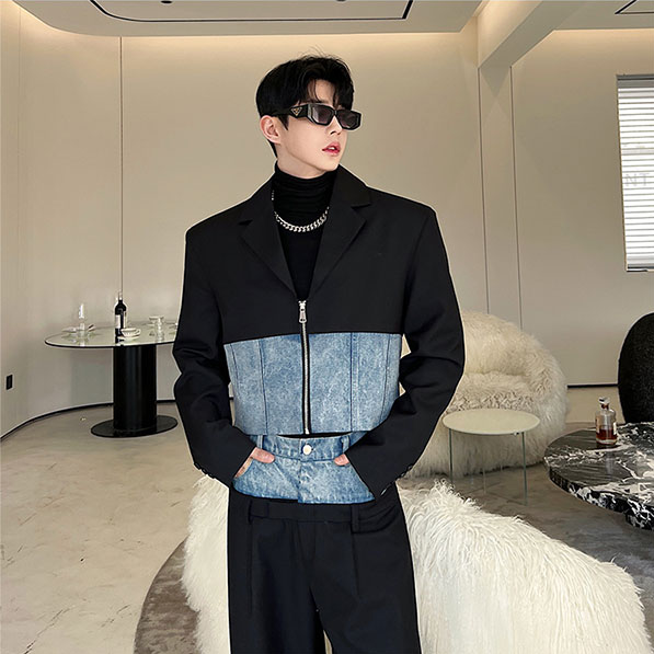 Denim Patchwork Jacket Pants Set