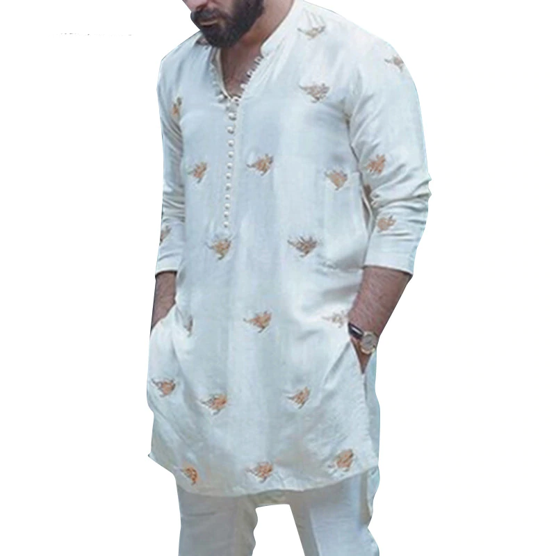 Printed Classic Tunic Cut Men Kurta Shirt