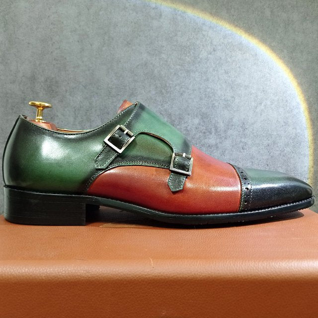 Double Buckle Mixed Colors Monk Shoes