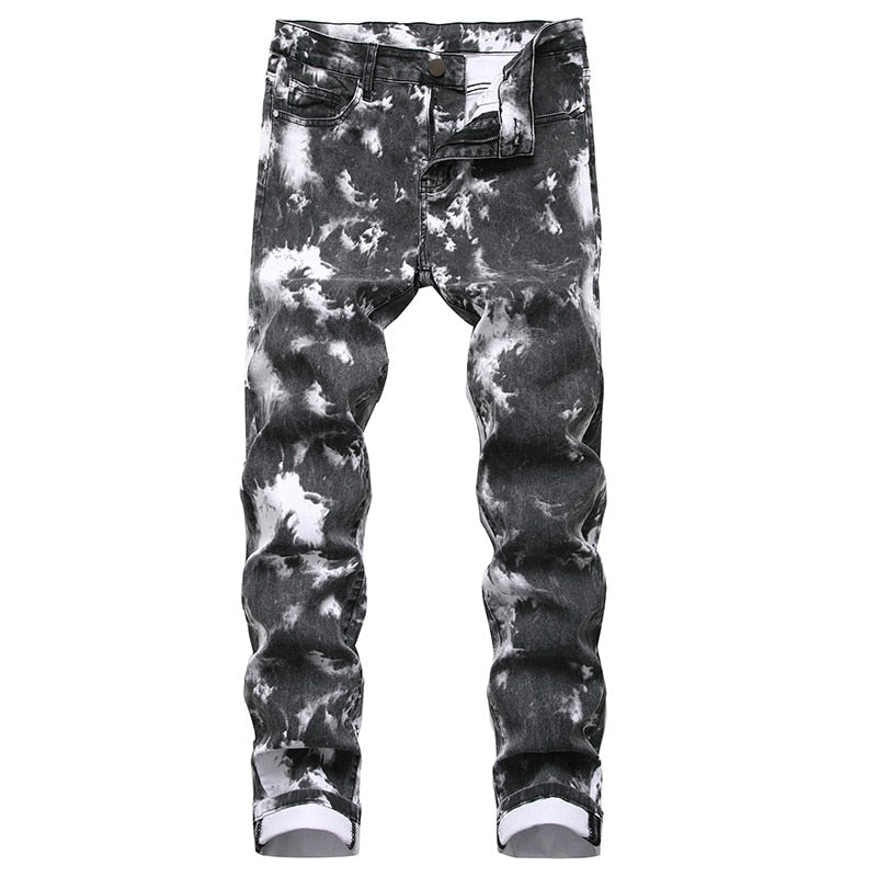 Casual Colorful Printed Hip Hop Slim Straight Streetwear Men Jeans