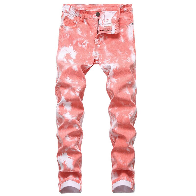 Colorful Paint Printed Slim Straight Streetwear Casual Men Jeans