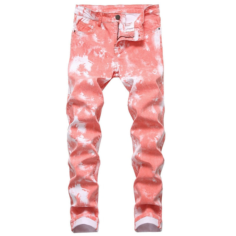 Casual Colorful Printed Hip Hop Slim Straight Streetwear Men Jeans