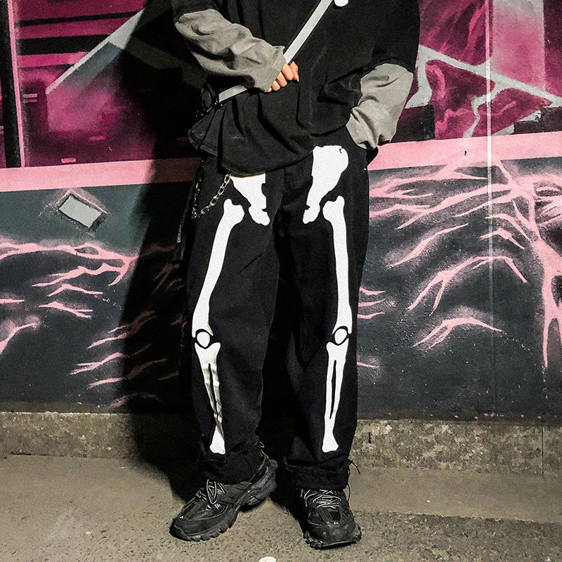 Hip Hop Baggy Skull Printed Streetwear Skateboard Style Men Jeans