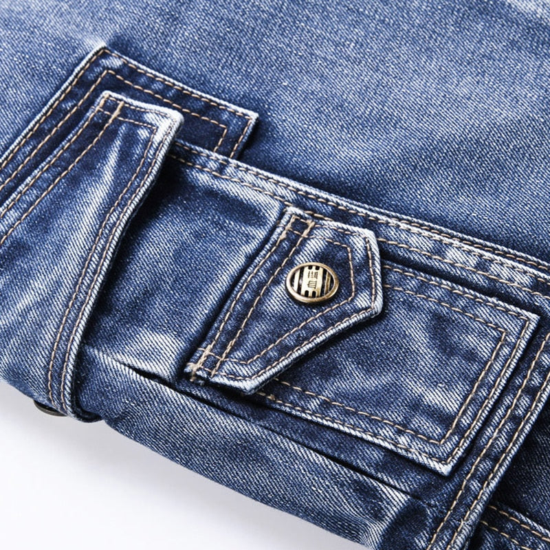 Biker Cargo Denim Multi Pockets Style Men Shorts