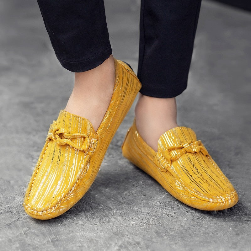 Genuine Leather Striped Mocassins