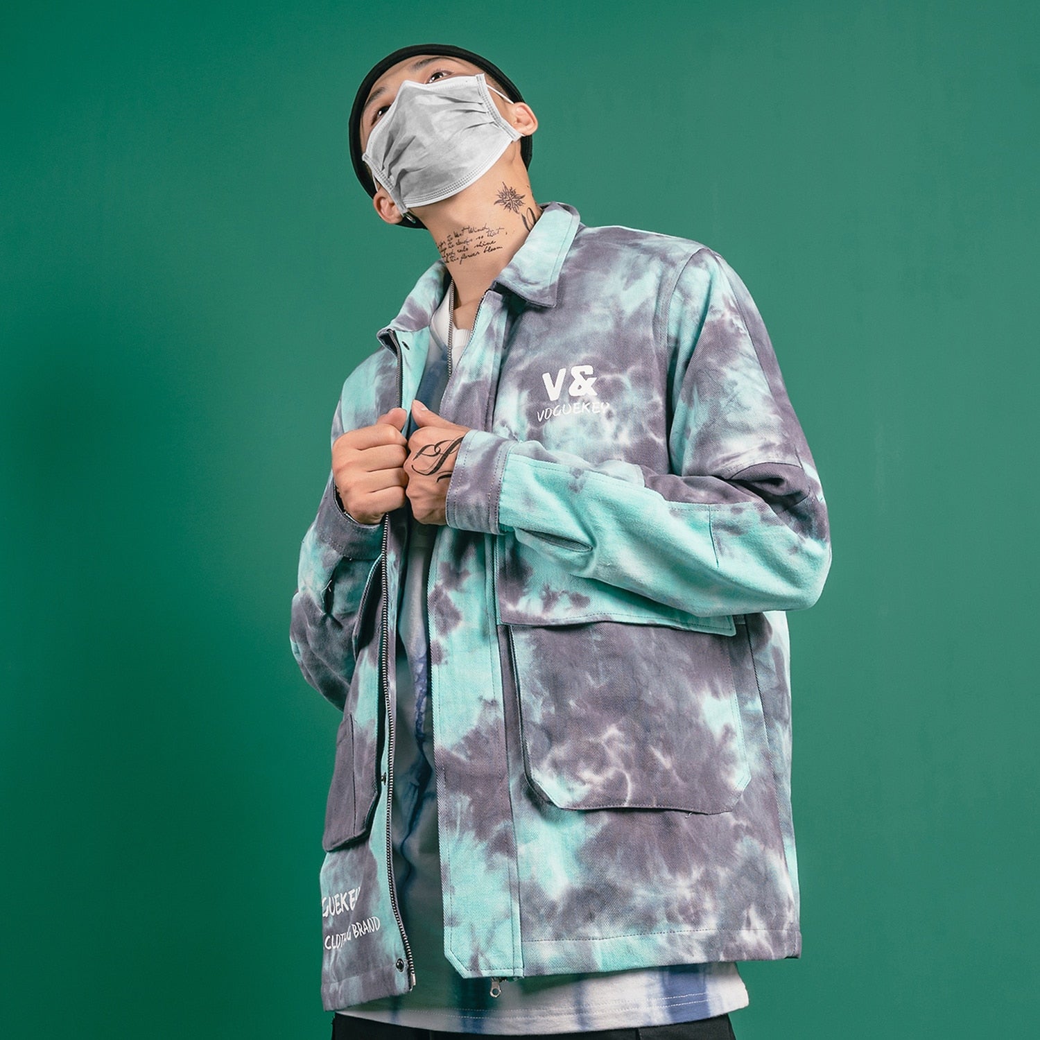 Tie Dye Printed Letters Oversize Men Jacket