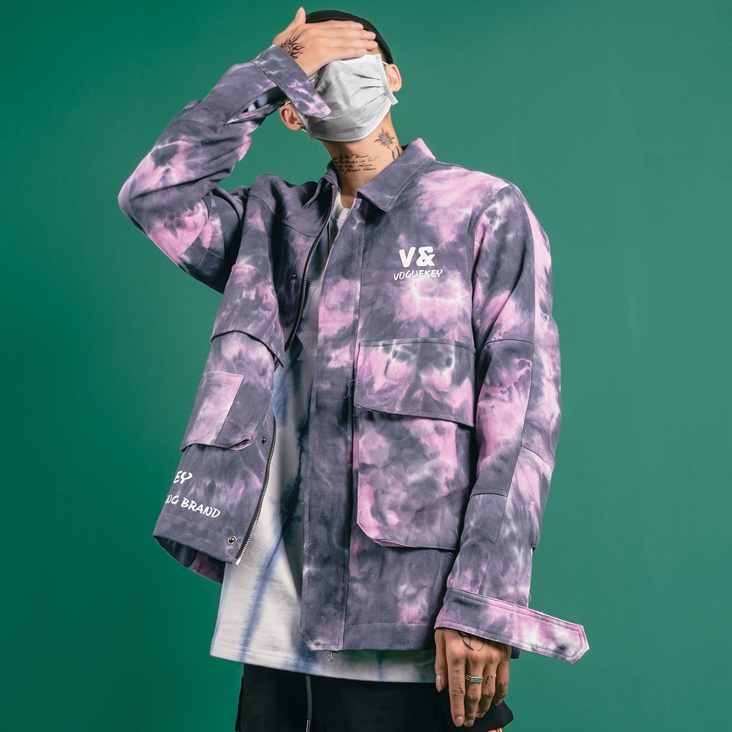 Tie Dye Printed Letters Oversize Men Jacket