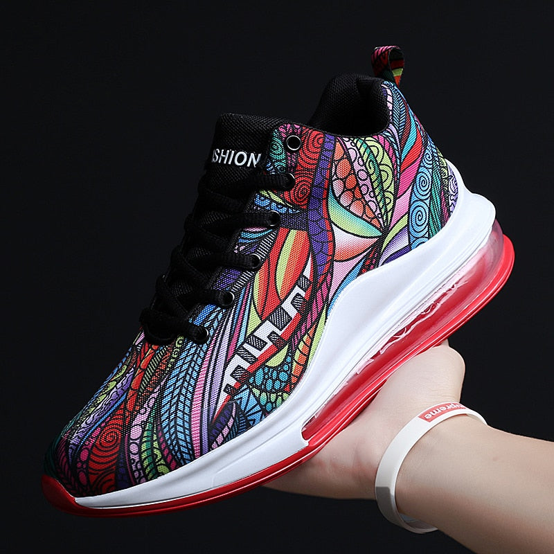 Sport Air Cushion Lace Up Colorful Pattern Men Sneaker