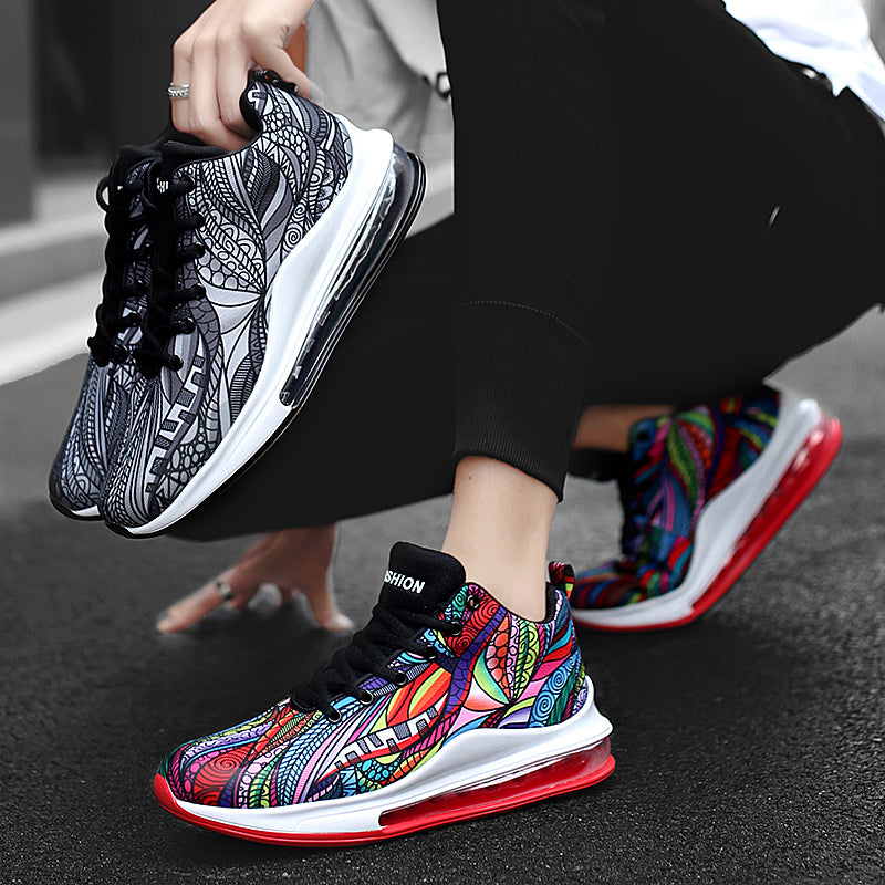 Sport Air Cushion Lace Up Colorful Pattern Men Sneaker