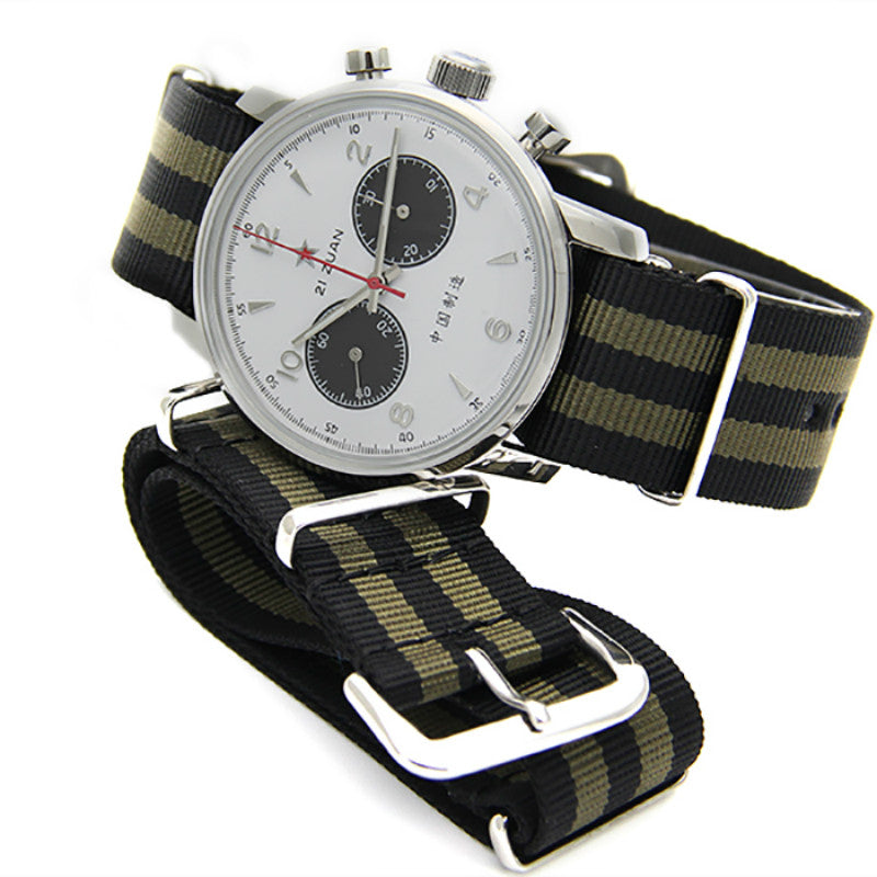 Round Style Air Force Pilot Chronograph with Stripe Band Men Watches