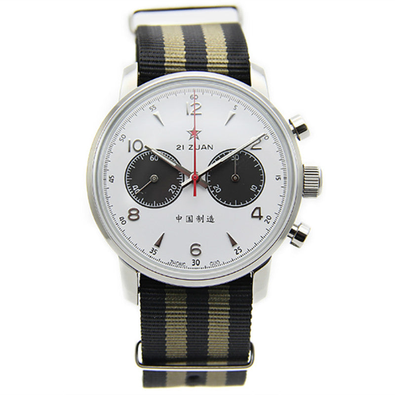 Round Style Air Force Pilot Chronograph with Stripe Band Men Watches