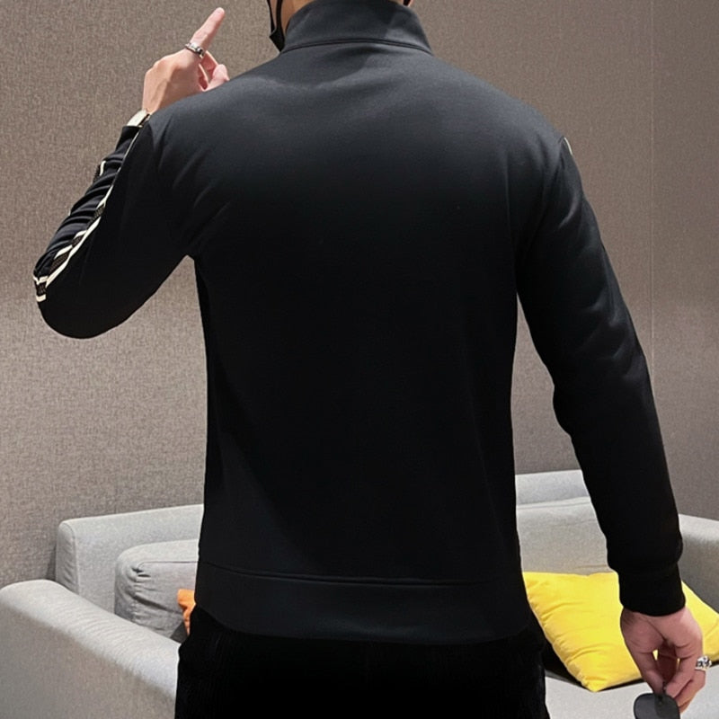 Alphabet Embroidery Zipper Stand Collar Sweatshirt