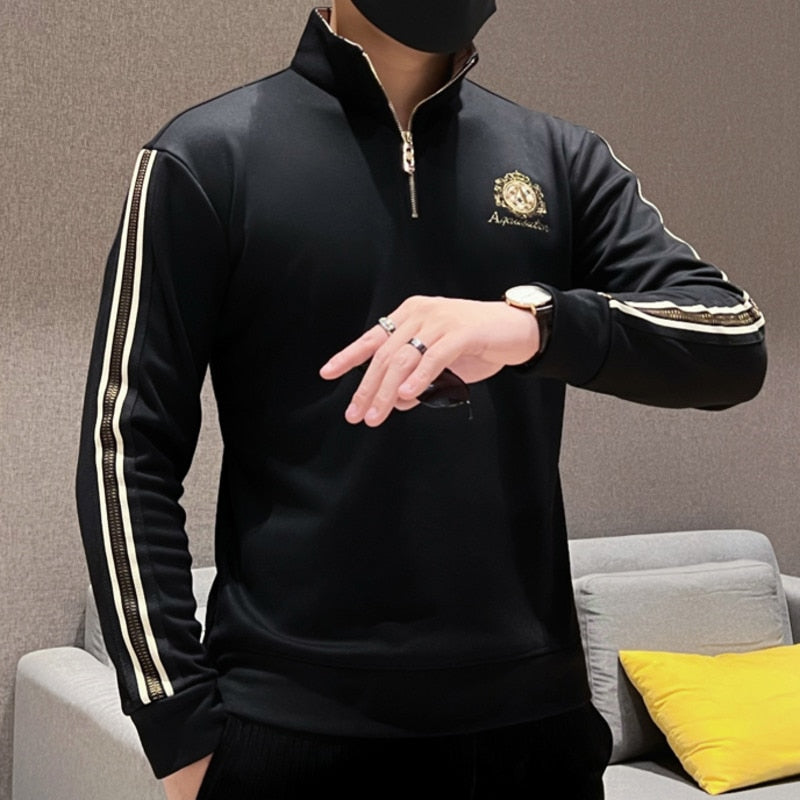 Alphabet Embroidery Zipper Stand Collar Sweatshirt