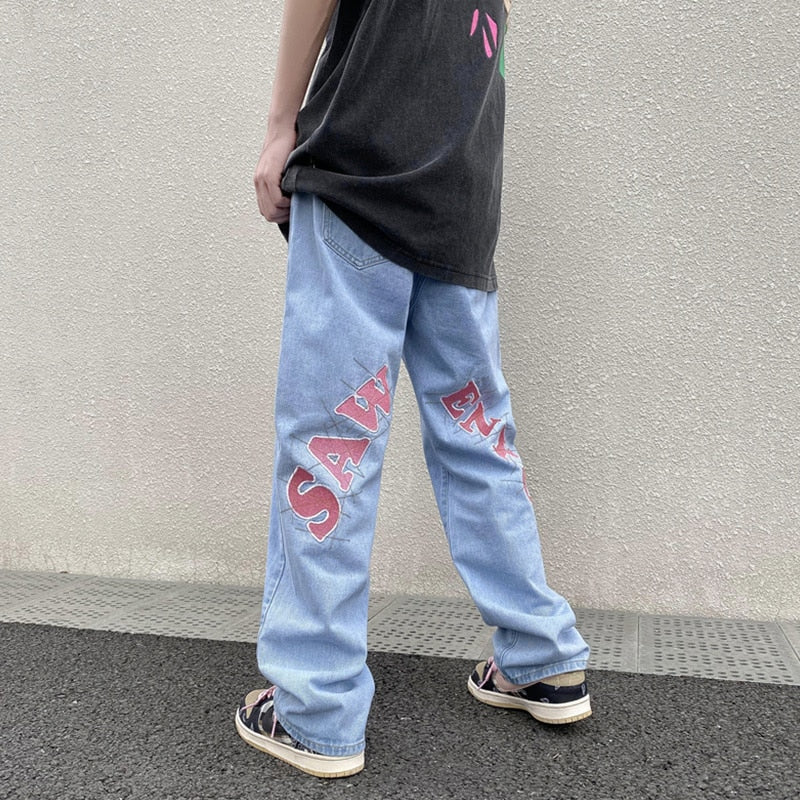 Saw Enyu Printed Denim Loose Pants