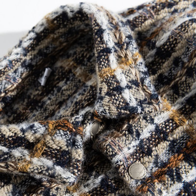 Solid Plaid Two-Toned Patchwork Coat Jacket