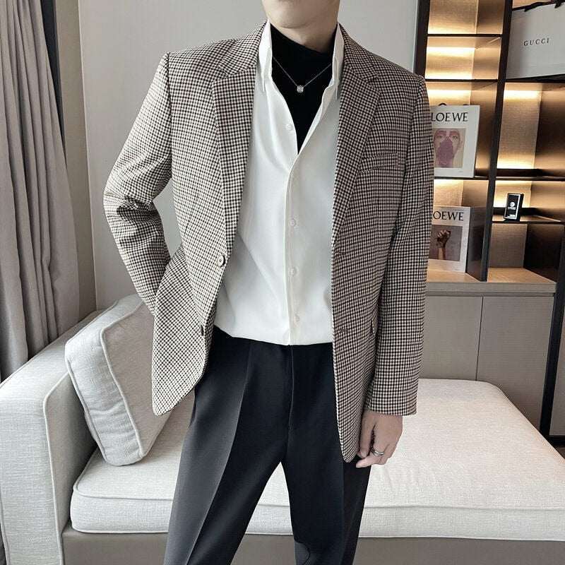 Full Micro Plaid Patterned Blazer