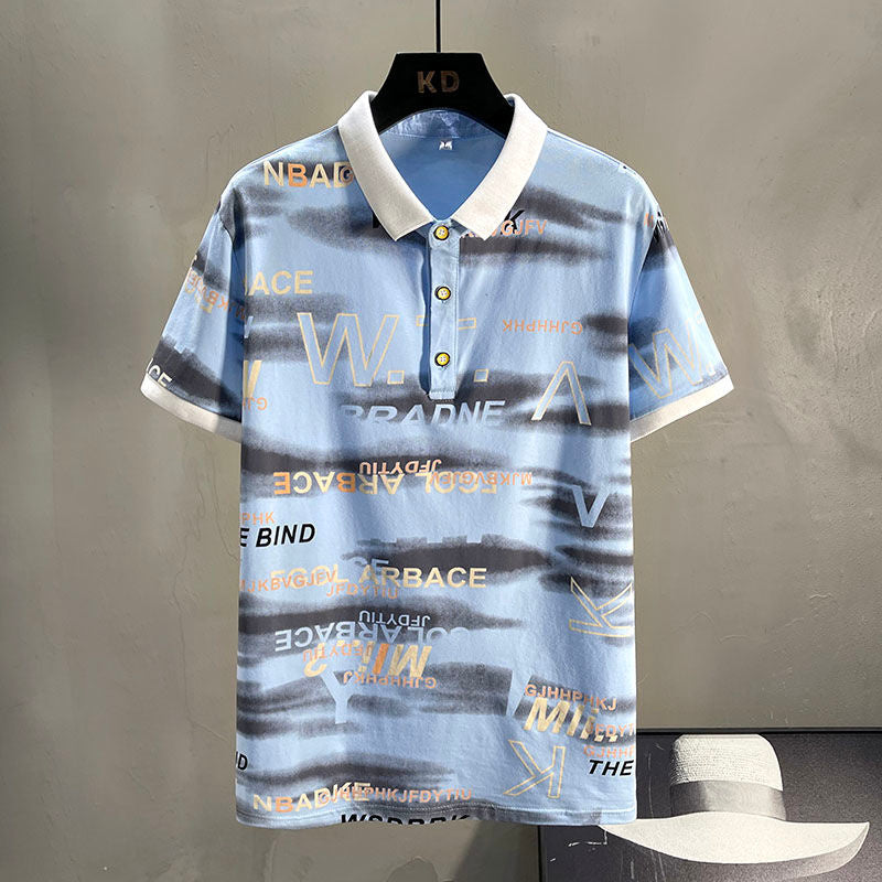 Abstract Tie-Dye Letter Printed Polo Shirt