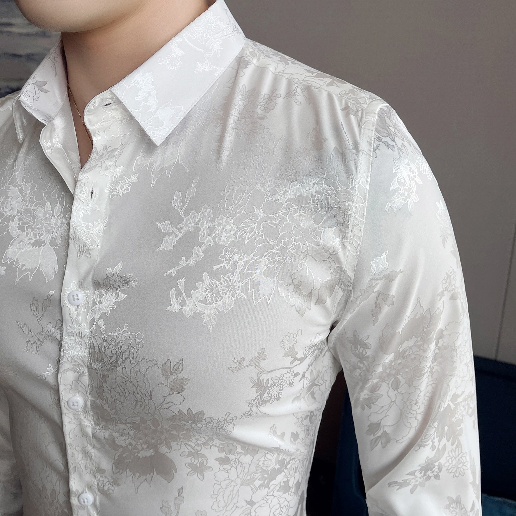 White Invisible Branches Digital Printed Shirt