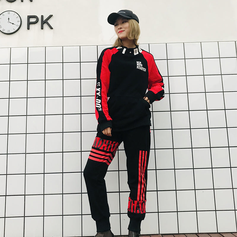 Casual Hi Neck Streetwear Patch Hip Hop Style Men Sweatshirt and Pant