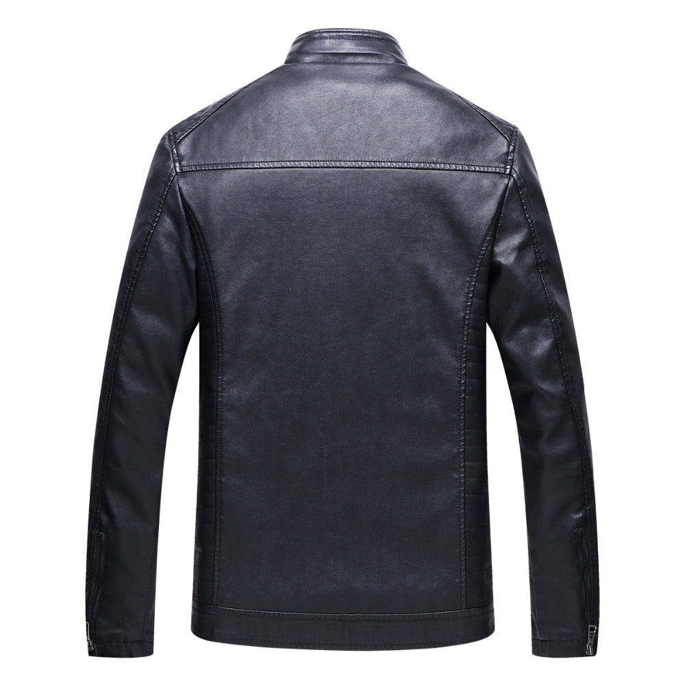 Stand Collar Biker Style with Warm Fleece Inner Men Jacket