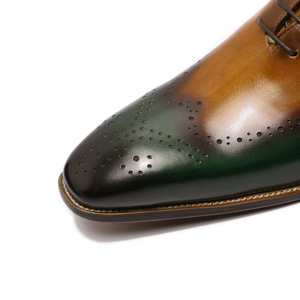 Green Brown Leather Oxfords Shoes