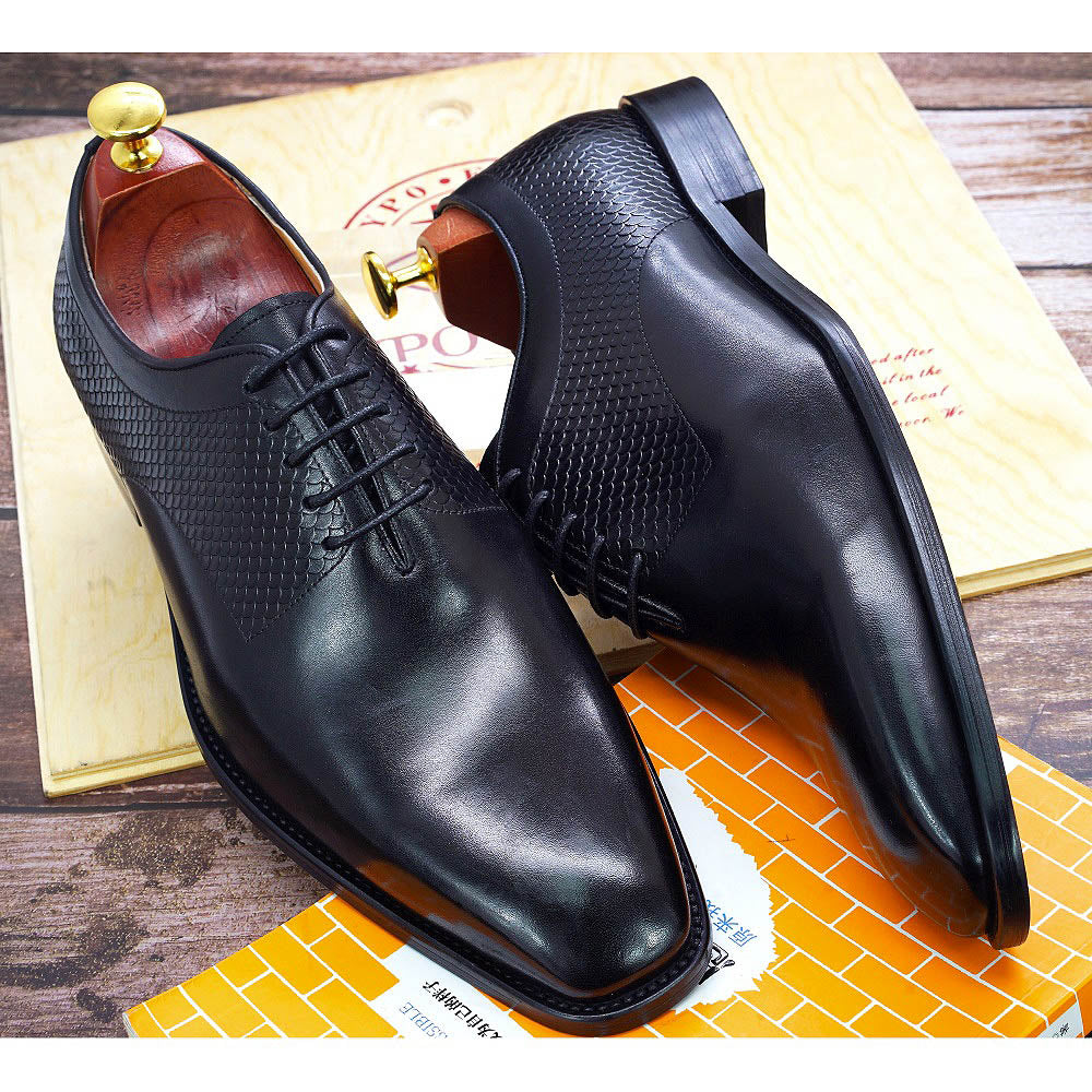 Genuine Leather with Snake Print Pattern Oxford Shoes