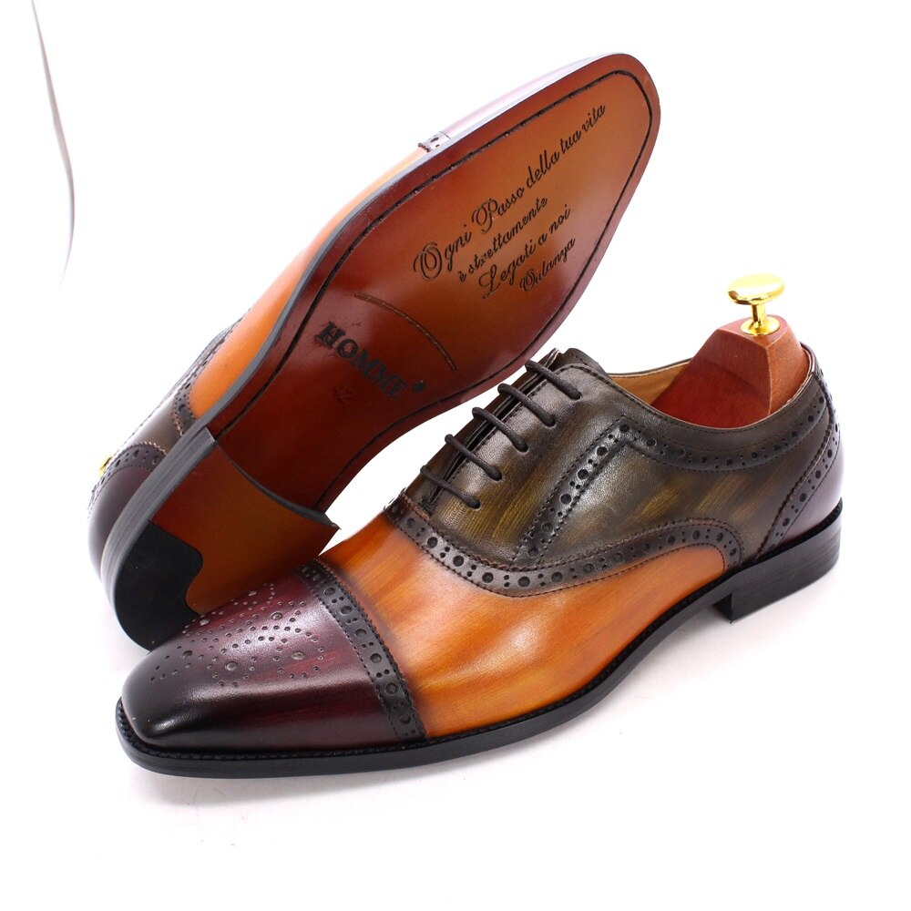 Tri-Tone Genuine Leather Brogue Shoes