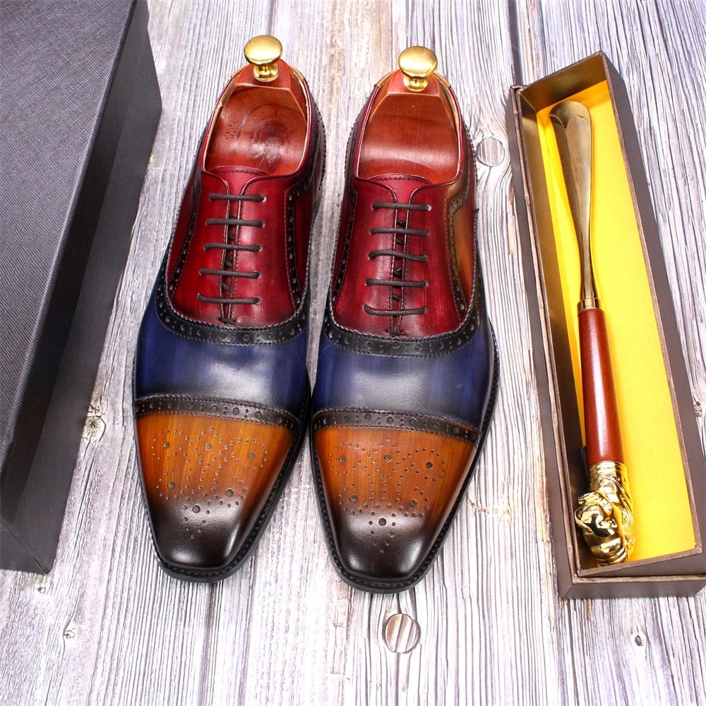 Tri-Tone Genuine Leather Brogue Shoes
