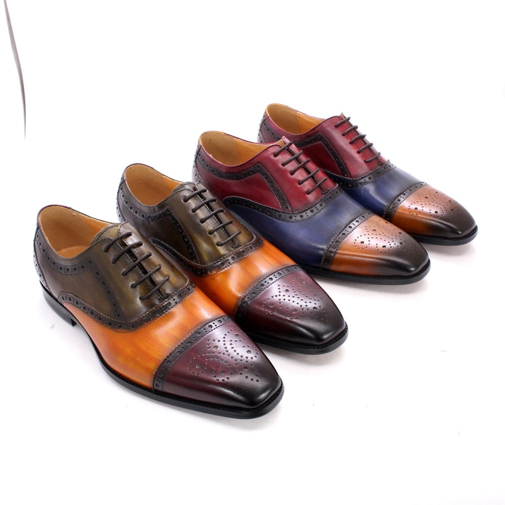 Tri-Tone Genuine Leather Brogue Shoes