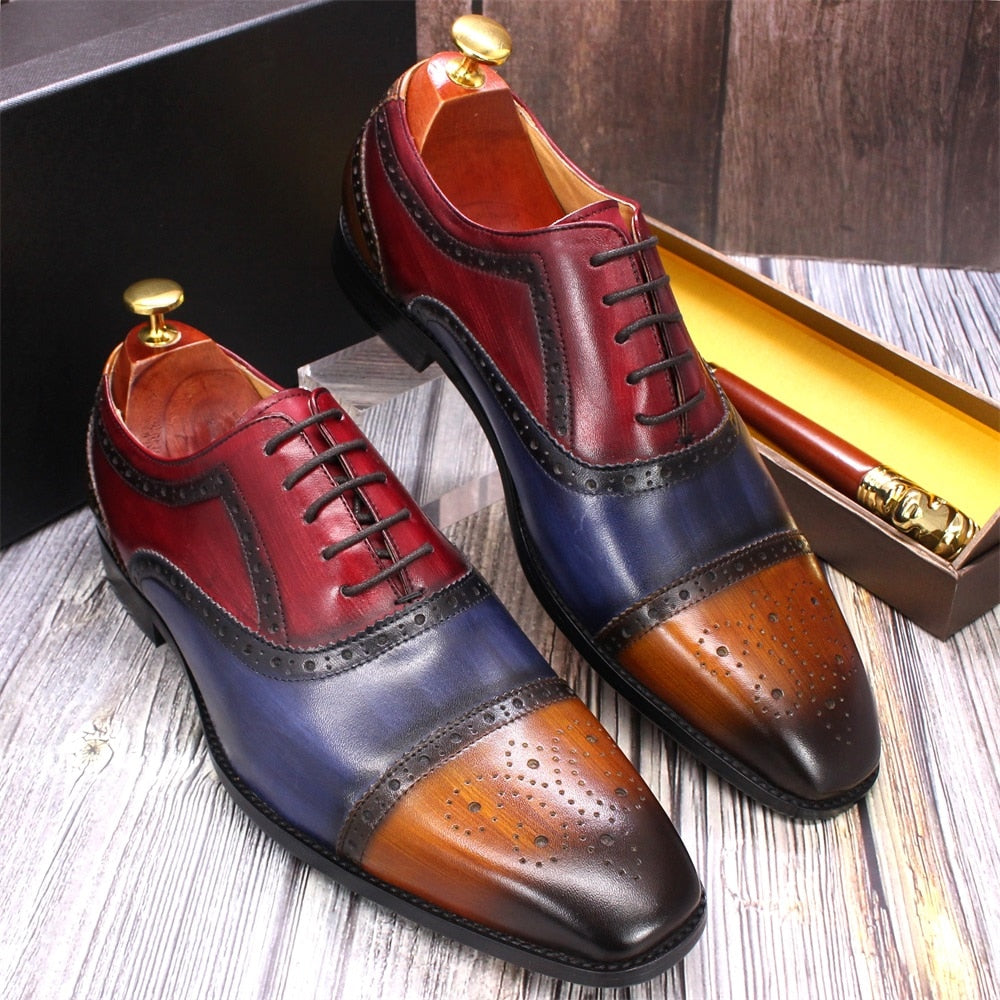 Tri-Tone Genuine Leather Brogue Shoes