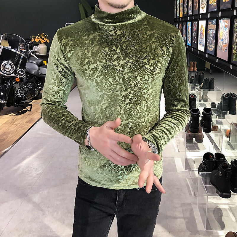 Invisible Floral Printed Long Sleeve Turtleneck T-Shirt