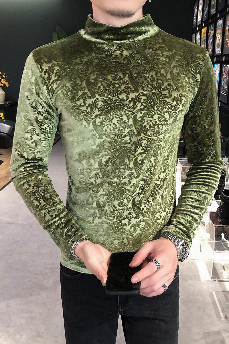 Invisible Floral Printed Long Sleeve Turtleneck T-Shirt