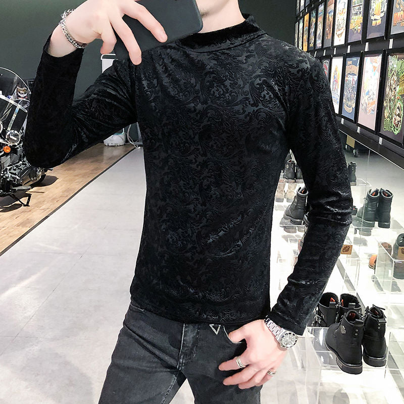 Invisible Floral Printed Long Sleeve Turtleneck T-Shirt