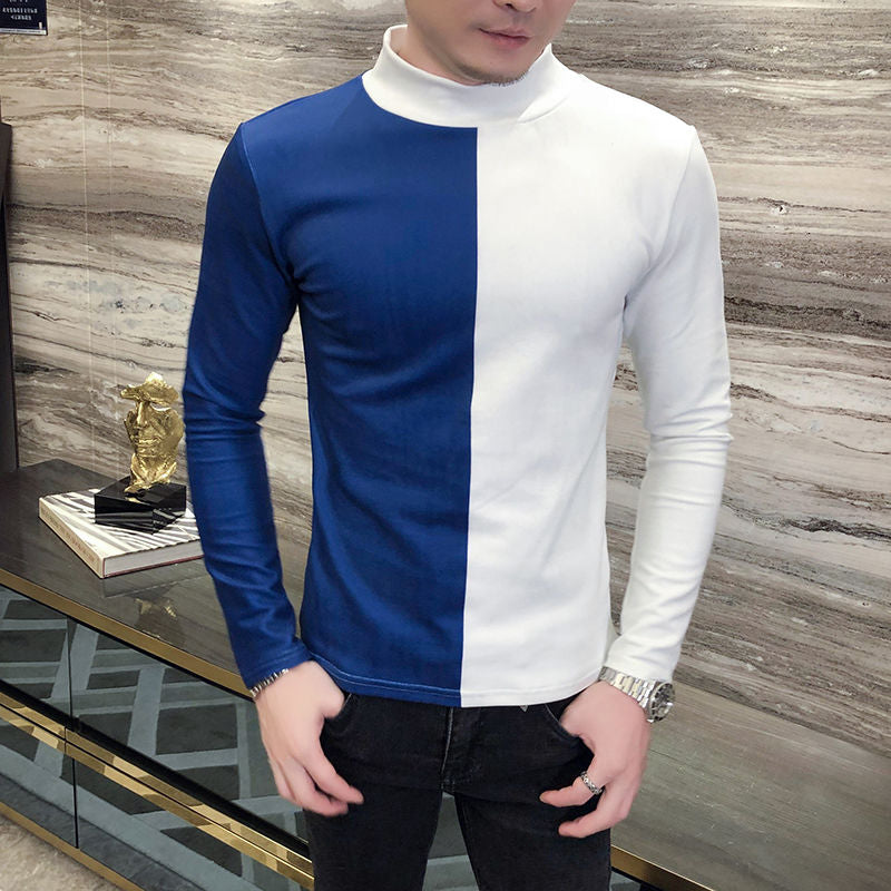 Side-by-Side Color Long Sleeve Velour T-Shirt