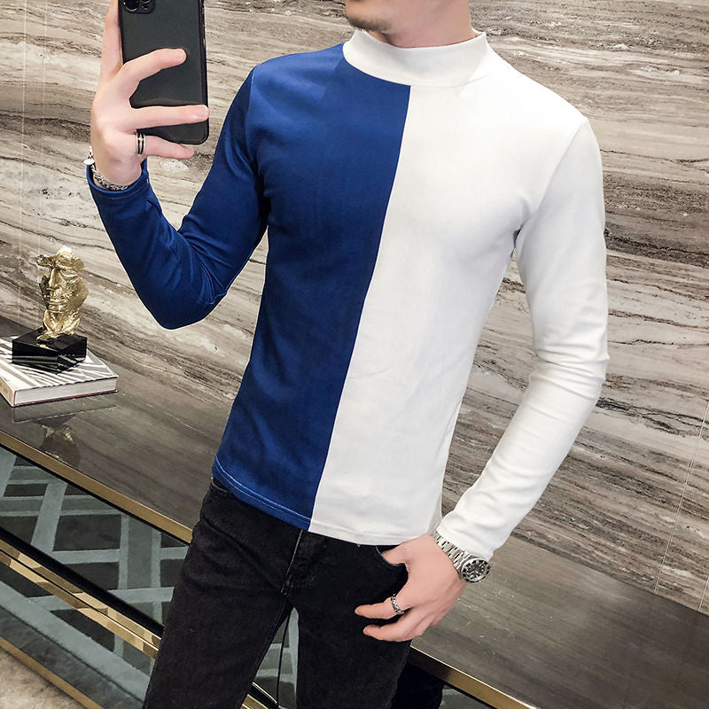 Side-by-Side Color Long Sleeve Velour T-Shirt
