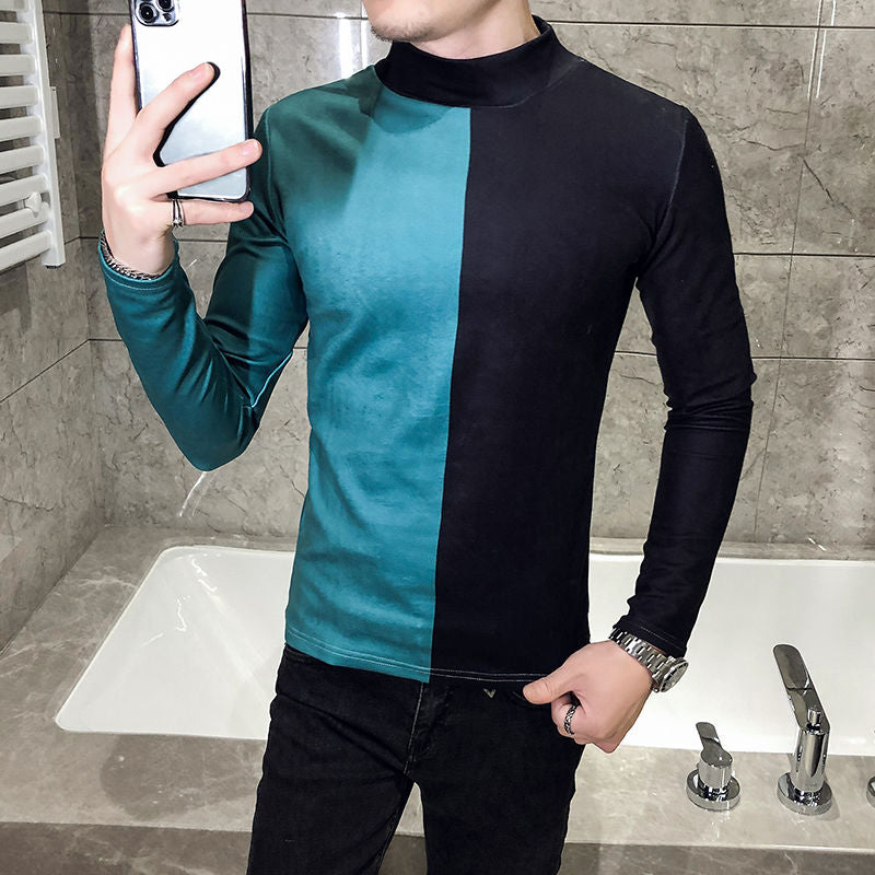 Side-by-Side Color Long Sleeve Velour T-Shirt