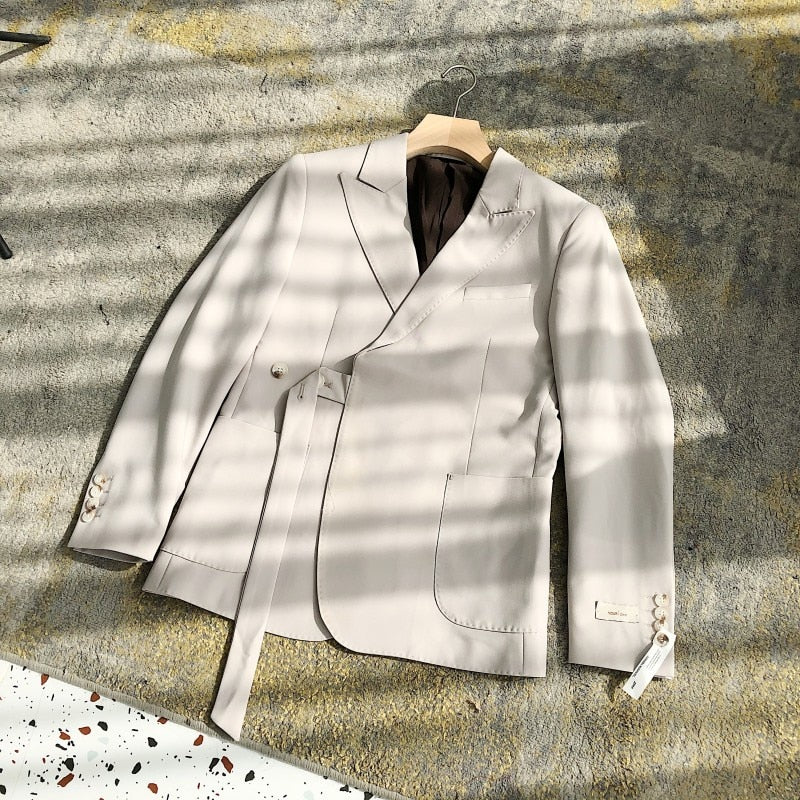 Stylish Asymmetry Button Belt Blazer