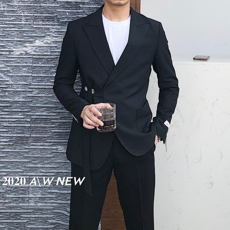 Stylish Asymmetry Button Belt Blazer