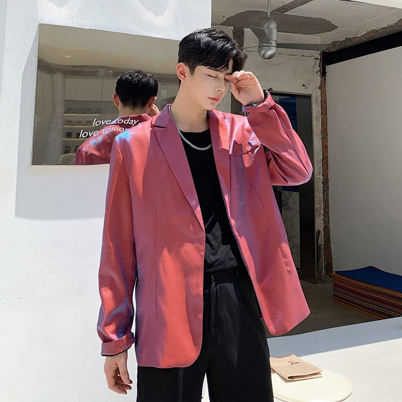 Shining Loose Red Streetwear Hip Hop Party Stage Style Men Blazer