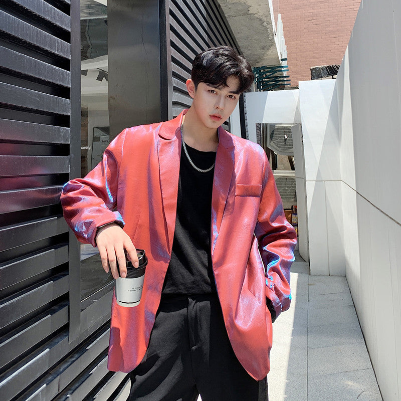 Shining Loose Red Streetwear Hip Hop Party Stage Style Men Blazer