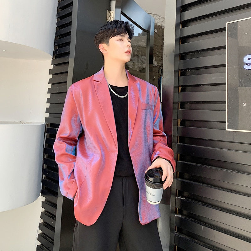 Shining Loose Red Streetwear Hip Hop Party Stage Style Men Blazer