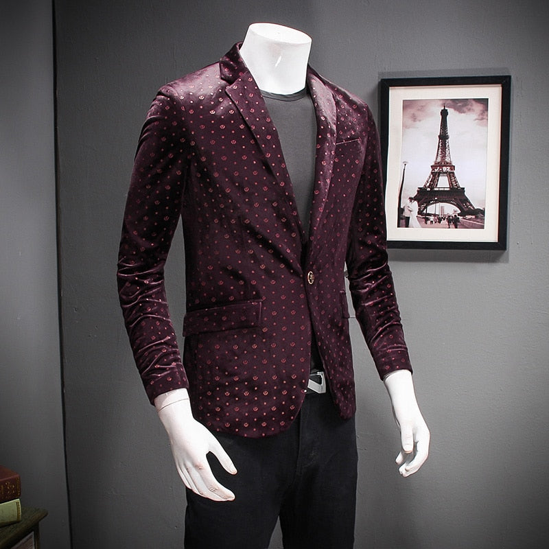 Casual Grain Dot Pattern Men Blazer