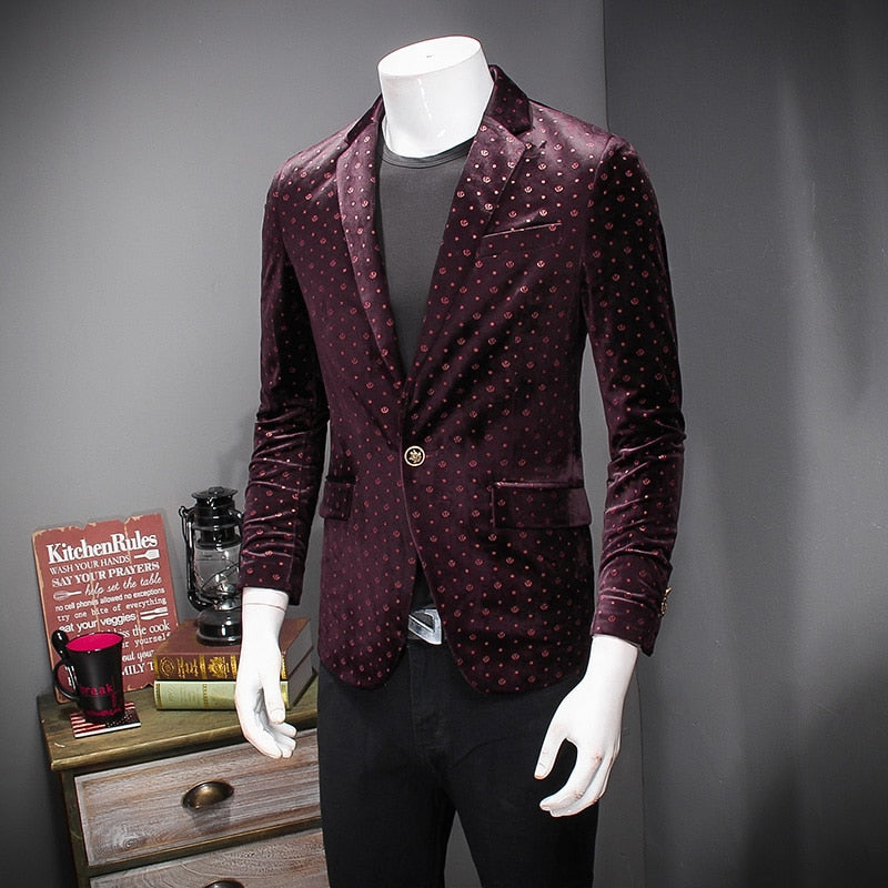 Casual Grain Dot Pattern Men Blazer